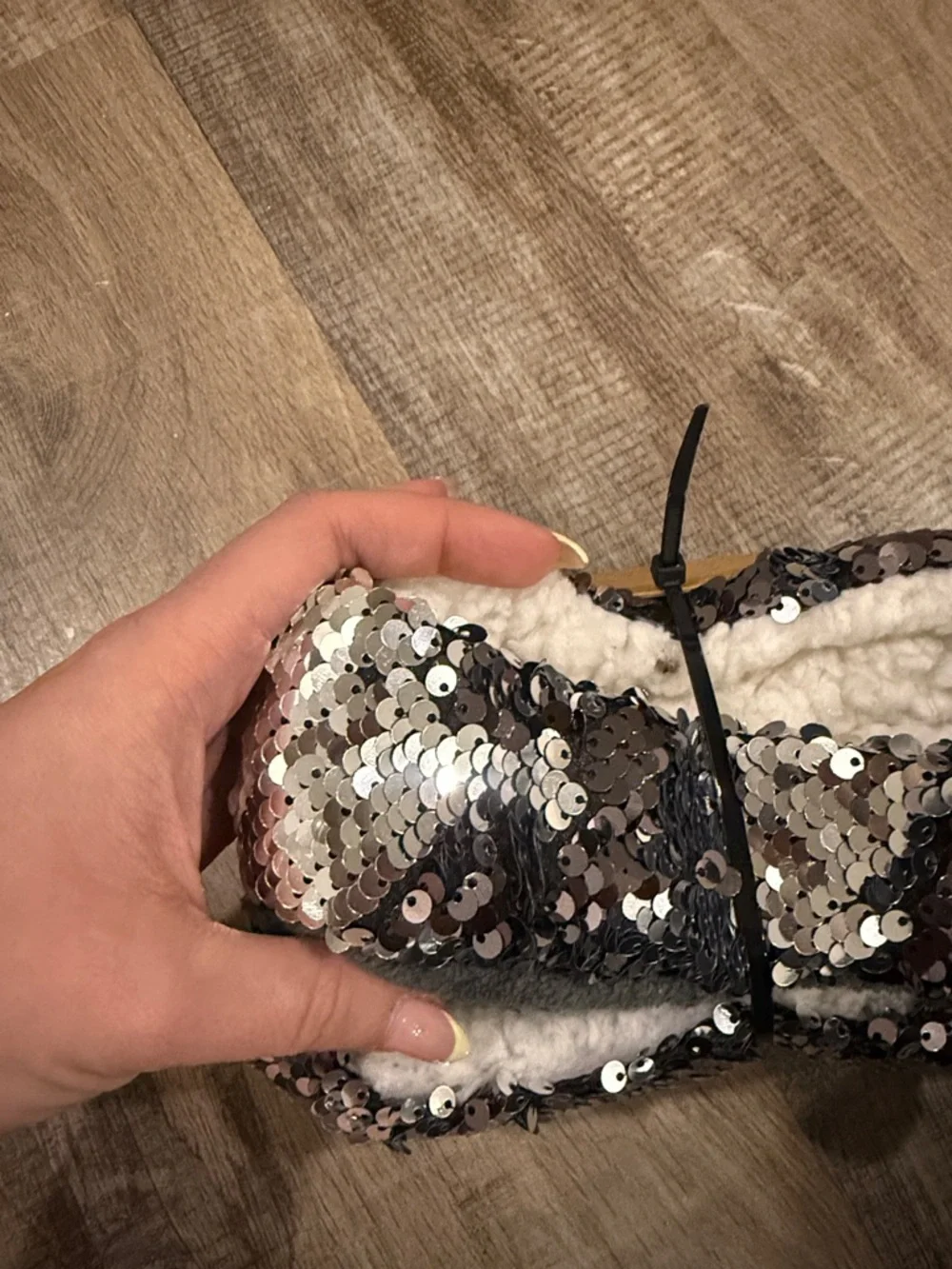 Sequin Sparkle Penguin Slipper Boots in Gray & Silver 9 inches